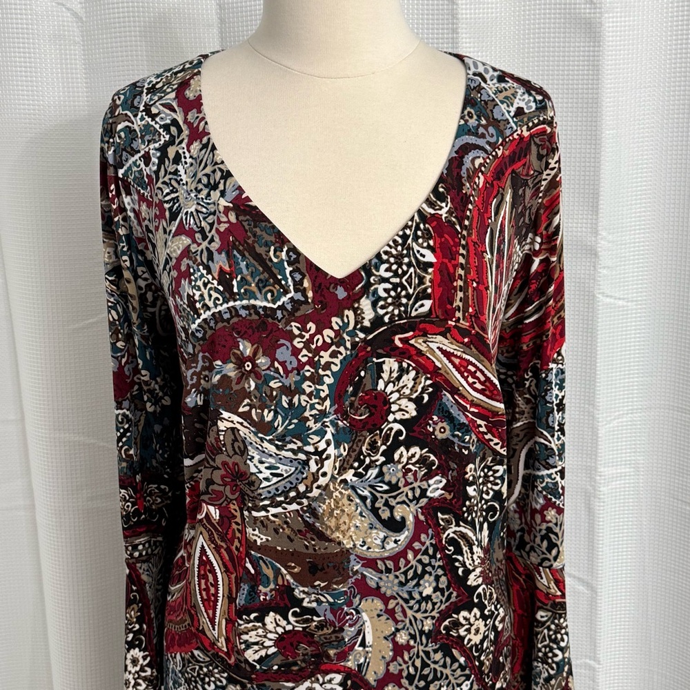 Connected Apparel Women's Bell Sleeve A-Line Pull-on Multi-Color Dress, Size 18W - Picture 2 of 7